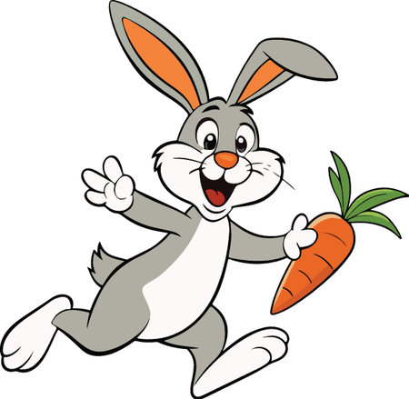 Easter Bunny with Carrot - Colored Cartoon Illustration, Vectorのイラスト素材