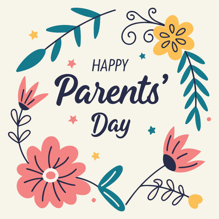 Happy Parents Day card. Vector illustration. Hand drawn lettering with flowers.のイラスト素材