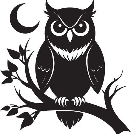 Owl sitting on a branch.Vector illustration ready for vinyl cutting.のイラスト素材