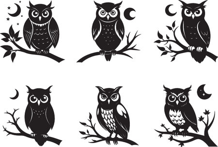 Owls on the branches of a tree. Vector illustration.のイラスト素材