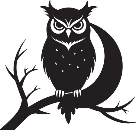 Owl on a Branch.Vector illustration ready for vinyl cutting.のイラスト素材