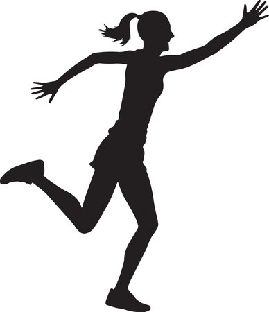 Running woman silhouette isolated on white background, vector illustration. Female runner.のイラスト素材