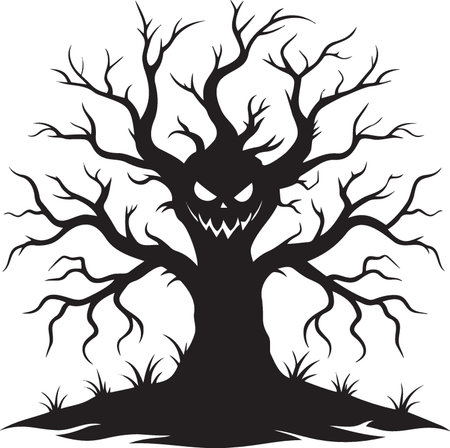 Halloween Tree Silhouette. Vector illustration ready for vinyl cutting.のイラスト素材