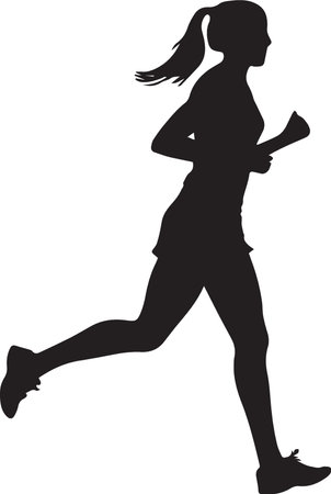 Running woman. Vector illustration. Silhouette on white background.のイラスト素材