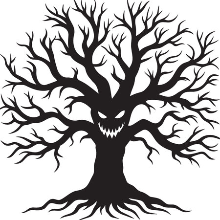 Illustration of a creepy scary tree isolated on a white background.のイラスト素材
