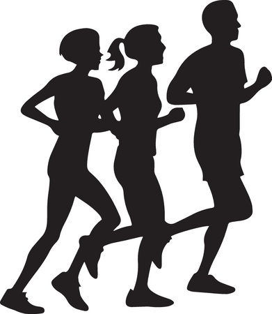 Marathon runners. Vector illustration of running people silhouettes on white backgroundのイラスト素材