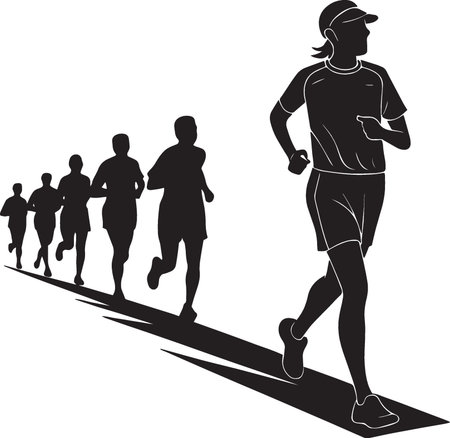 Running people silhouettes. Runners on race track. Vector illustration.のイラスト素材
