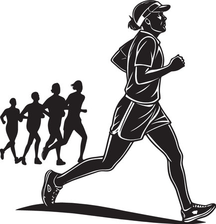 Running people.Vector illustration ready for vinyl cutting. Isolated on white backgroundのイラスト素材