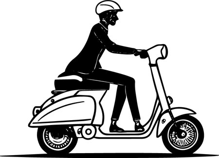 Man Riding a Scooter.Vector illustration ready for vinyl cutting.のイラスト素材