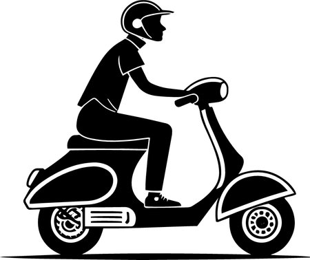 Motorcyclist with a helmet on a scooter. Vector illustration.のイラスト素材