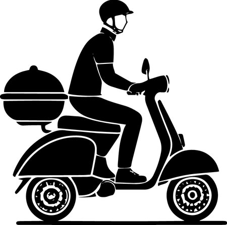 Man on a scooter.Vector illustration ready for vinyl cutting.のイラスト素材