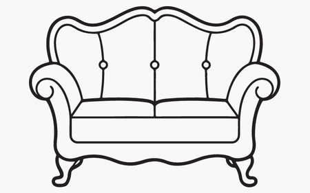 Sofa icon in line art style isolated on white background. Vector illustration.のイラスト素材