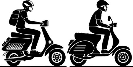 Motorcyclists on Scooter.Vector illustration ready for vinyl cutting.のイラスト素材