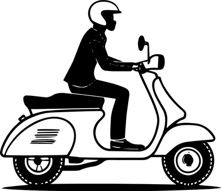 Motorcyclist on a Scooter.Vector illustration ready for vinyl cutting.のイラスト素材