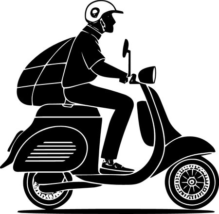 Motorcyclist on a scooter.Vector illustration ready for vinyl cutting.のイラスト素材