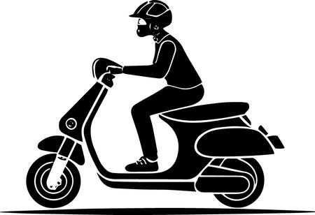 Motorcyclist on a scooter.Vector illustration ready for vinyl cutting.のイラスト素材