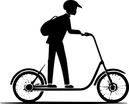 Silhouette of a man riding a scooter, vector illustrationのイラスト素材