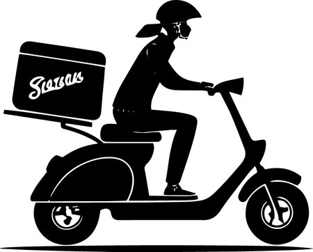 Courier on Scooter.Vector illustration ready for vinyl cutting.のイラスト素材