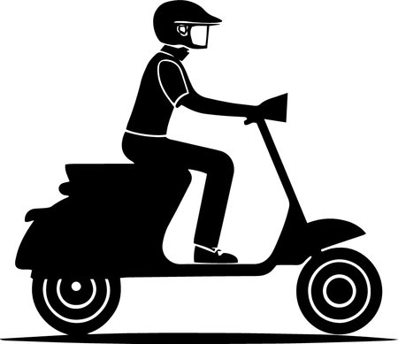 Motorcyclist on Scooter.Vector illustration ready for vinyl cutting.のイラスト素材
