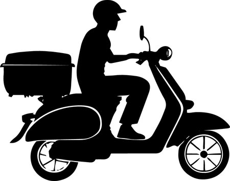 Silhouette of a delivery man on a scooter, vectorのイラスト素材