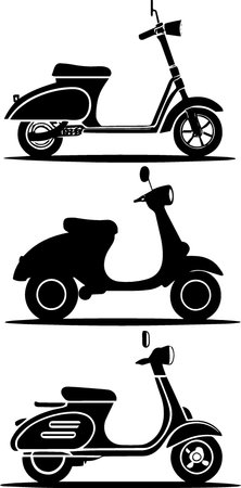 Vintage Scooter Silhouettes.Vector illustration ready for vinyl cutting.のイラスト素材