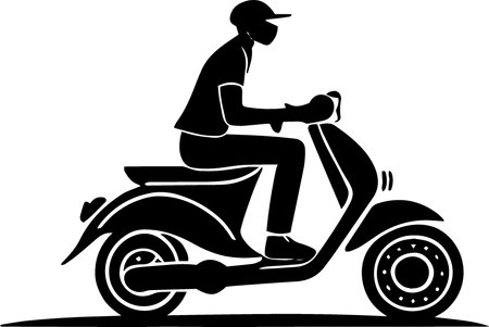 Motorcyclist on Scooter.Vector illustration ready for vinyl cutting.のイラスト素材