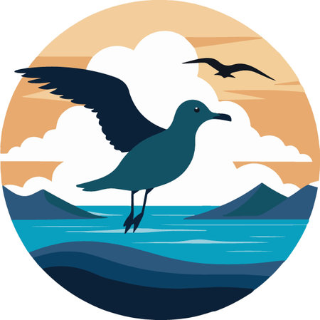 Illustration of a seagull flying viewed from the side set inside circle on isolated background done in retro style.のイラスト素材
