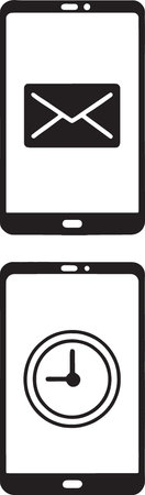Smartphone with a clock on a white background. Vector illustration.
