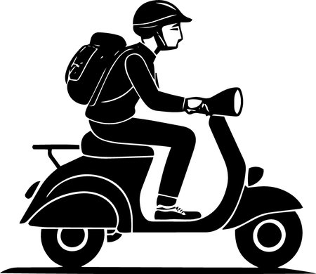 Motorcyclist with a backpack.Vector illustration ready for vinyl cutting.のイラスト素材