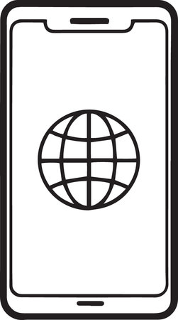 Smartphone with globe on screen isolated on white background. Vector illustration.のイラスト素材