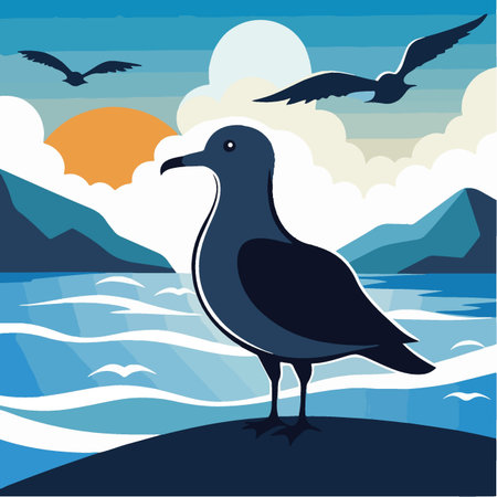 Seagull on the seashore. Vector illustration in flat styleのイラスト素材
