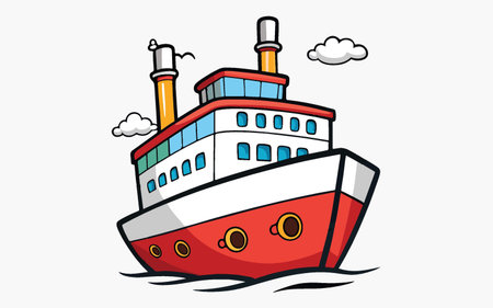 Vector illustration of a cartoon ship on the sea. Vector illustration.のイラスト素材