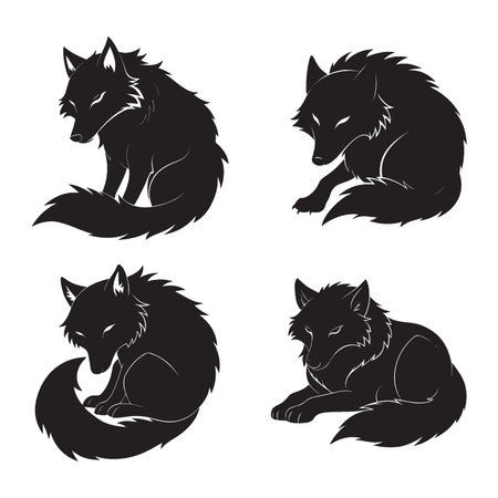Vector wolf icons set. Isolated illustration on a white background.のイラスト素材