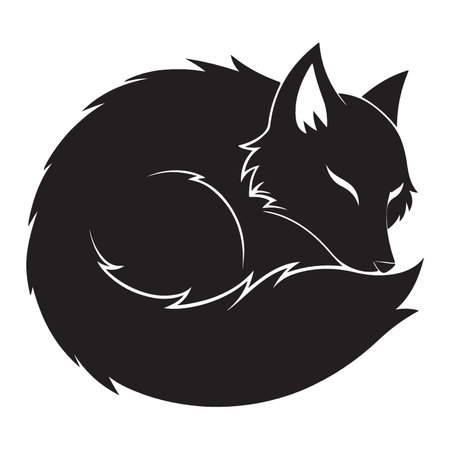 Black silhouette of a sleeping fox on a white background. Vector illustrationのイラスト素材
