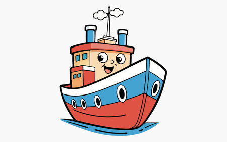 Cartoon Ship Vector Illustration. Cute Cartoon Ship Character.のイラスト素材