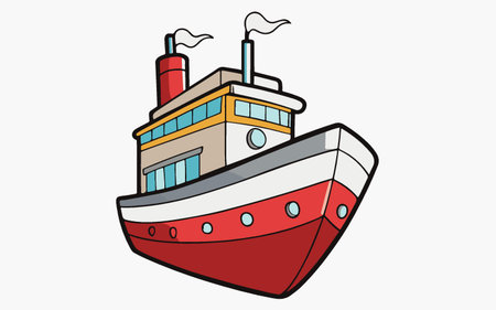 Vector illustration of a red and blue ship on a white background.のイラスト素材