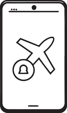 Smartphone with a padlock and an airplane on the screen. Vector illustrationのイラスト素材