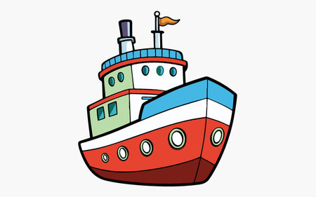 Fishing boat in cartoon style on white background. Vector illustration.のイラスト素材