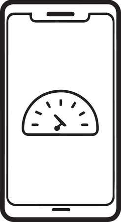Smartphone with speedometer icon isolated on white background. Vector illustrationのイラスト素材