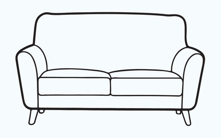 Sofa line drawing isolated on blue background. Vector illustration.のイラスト素材