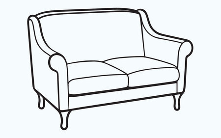 Sofa line drawing. Vector illustration. Isolated on white background.のイラスト素材