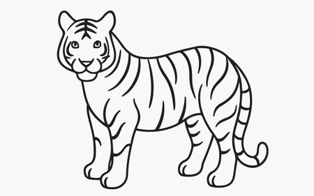 Vector illustration of a tiger on a white background. Line art.のイラスト素材