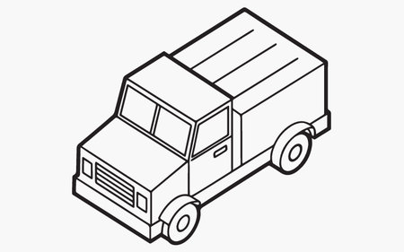 Isometric delivery truck. Vector illustration on white background. Line art.のイラスト素材