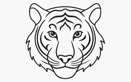 Tiger head. Black and white vector illustration. Isolated on white background.のイラスト素材