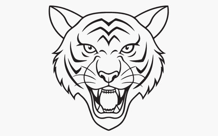 Tiger head. Vector illustration isolated on white background. Line art.のイラスト素材