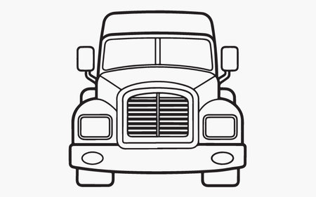 Truck icon in outline style. Front view. Vector illustration.のイラスト素材