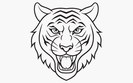 Tiger head in line art style. Vector illustration isolated on white background.のイラスト素材