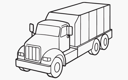 Cargo truck isolated on a white background. Vector illustration in outline style.のイラスト素材