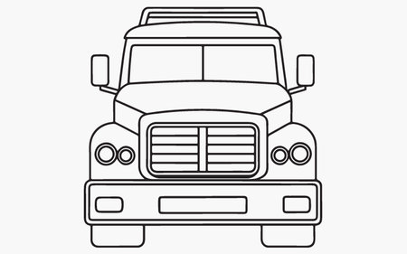 Truck icon in line style. Front view. Vector illustration.のイラスト素材