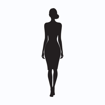 Fashion woman silhouette. Elegant lady in black dress. Vector illustrationのイラスト素材